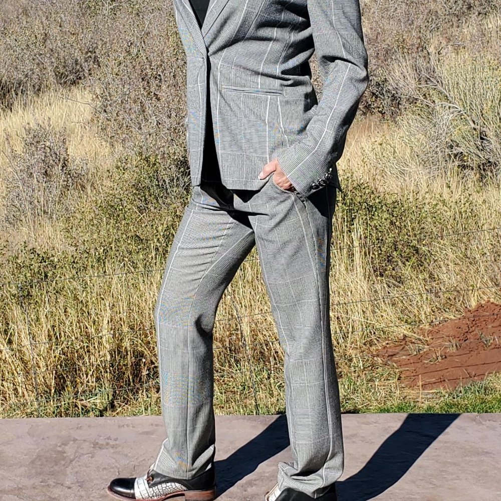 Double Breasted Chevron/Plaid Pantsuit-- Worn once.